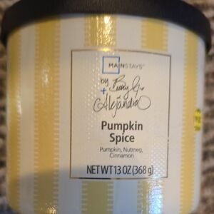 Mainstays Pumpkin Spice Candle with Yellow and White Design 3 Wick Candle